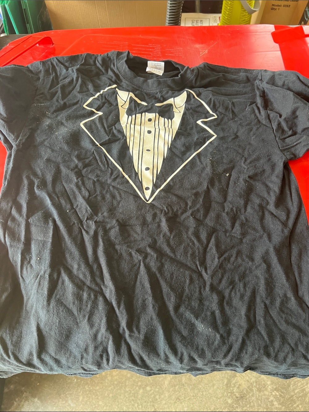 Gildan Black Short Sleeve Tee with Printed Tuxedo Front